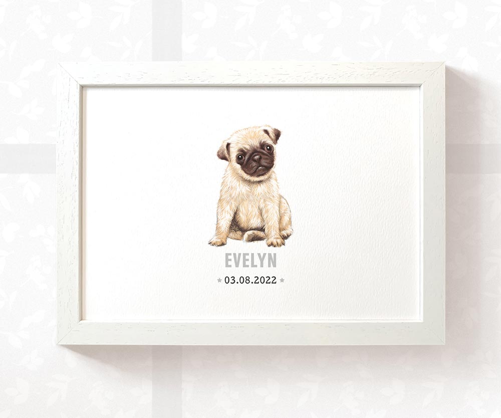 Pug Personalised Baby Name Print