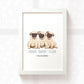 Pug Personalised Baby Name Print for Triplets