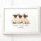 Pug Personalised Baby Name Print for Triplets