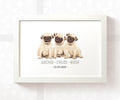 Pug Personalised Baby Name Print for Triplets