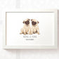 Pug Personalised Baby Name Print for Twins