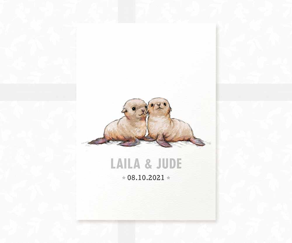 Seal Personalised Baby Name Print for Twins