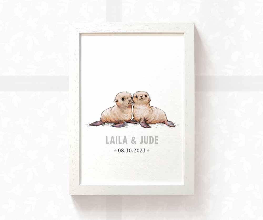 Seal Personalised Baby Name Print for Twins