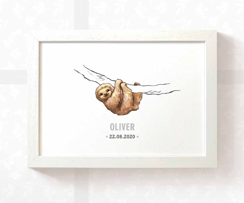 Sloth Personalised Baby Name Print