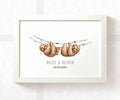 Sloth Personalised Baby Name Print for Twins