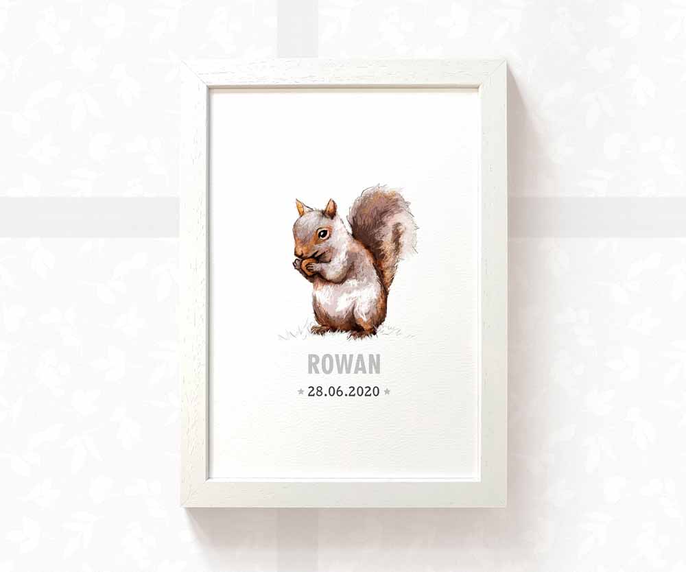 Squirrel Personalised Baby Name Print
