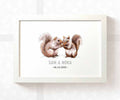 Squirrel Personalised Baby Name Print for Twins