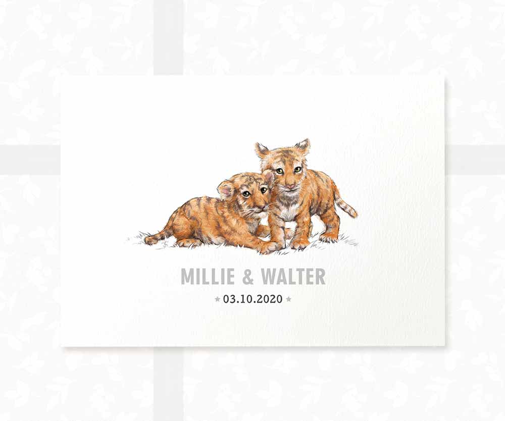 Tiger Personalised Baby Name Print for Twins