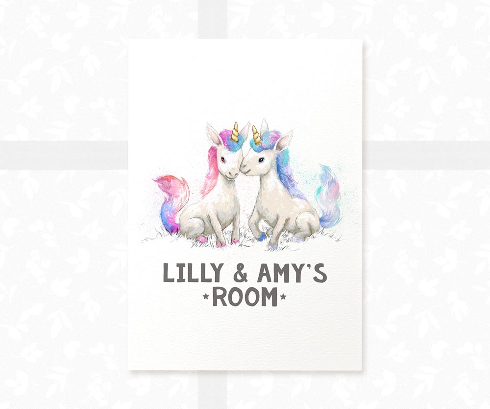 Unicorn Twin Bedroom Sign Name Print