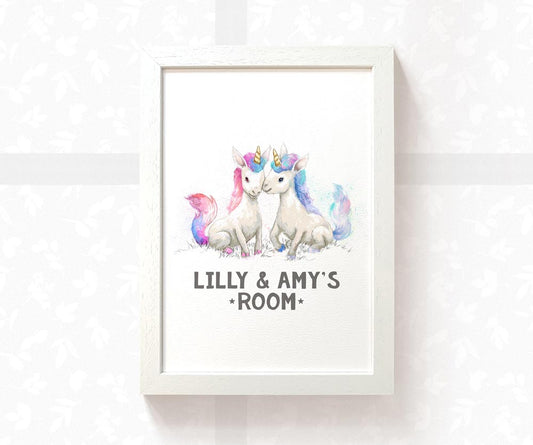 Unicorn Twin Bedroom Sign Name Print