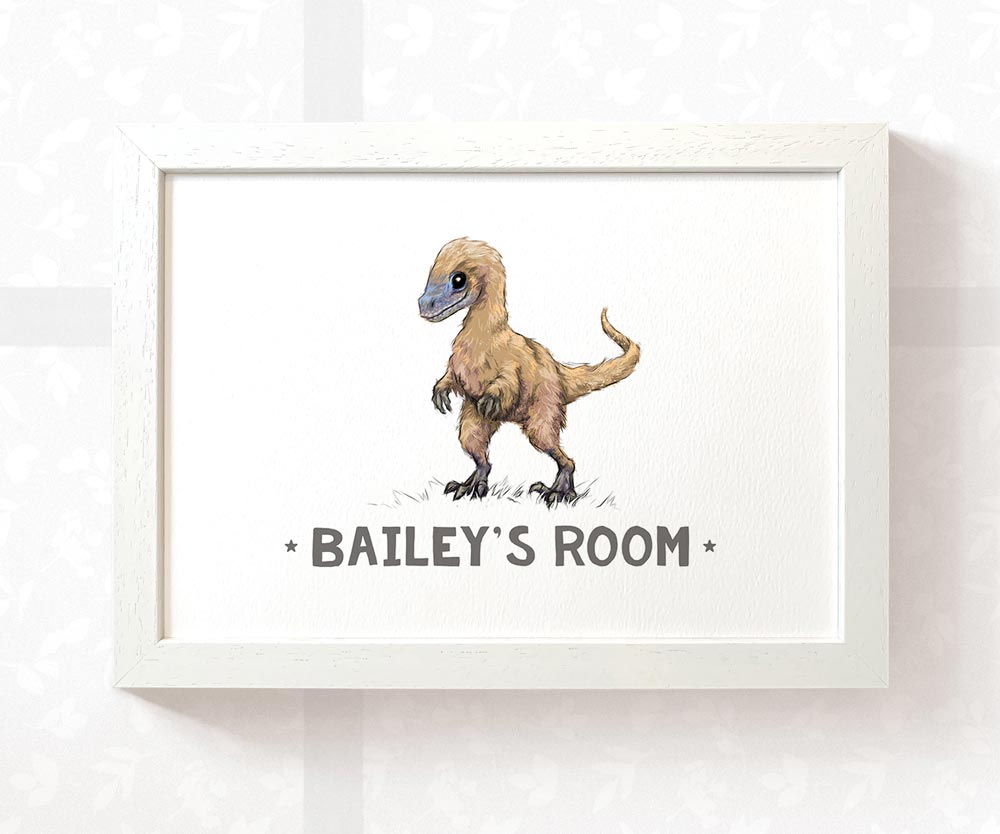 Velociraptor Bedroom Sign Dinosaur Print