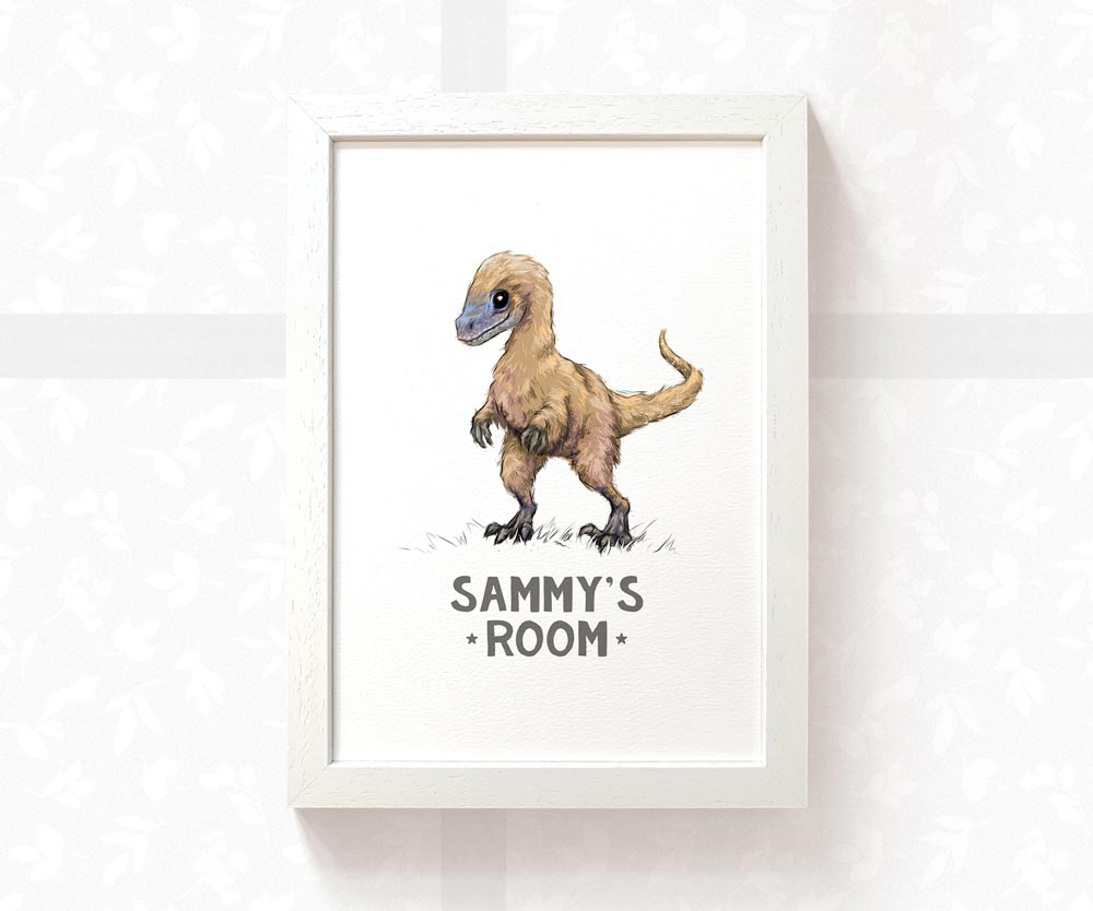 Velociraptor Bedroom Sign Dinosaur Print