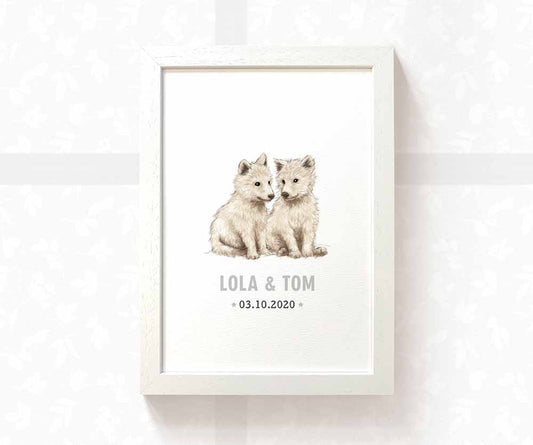 Wolf Personalised Baby Name Print for Twins