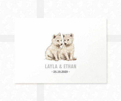 Wolf Personalised Baby Name Print for Twins