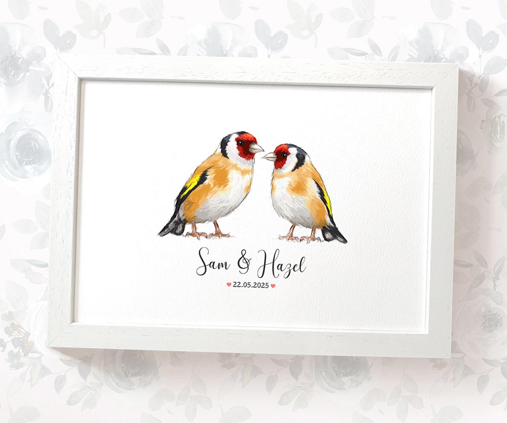 Two goldfinches together in personalized print