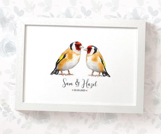 Two goldfinches together in personalized print