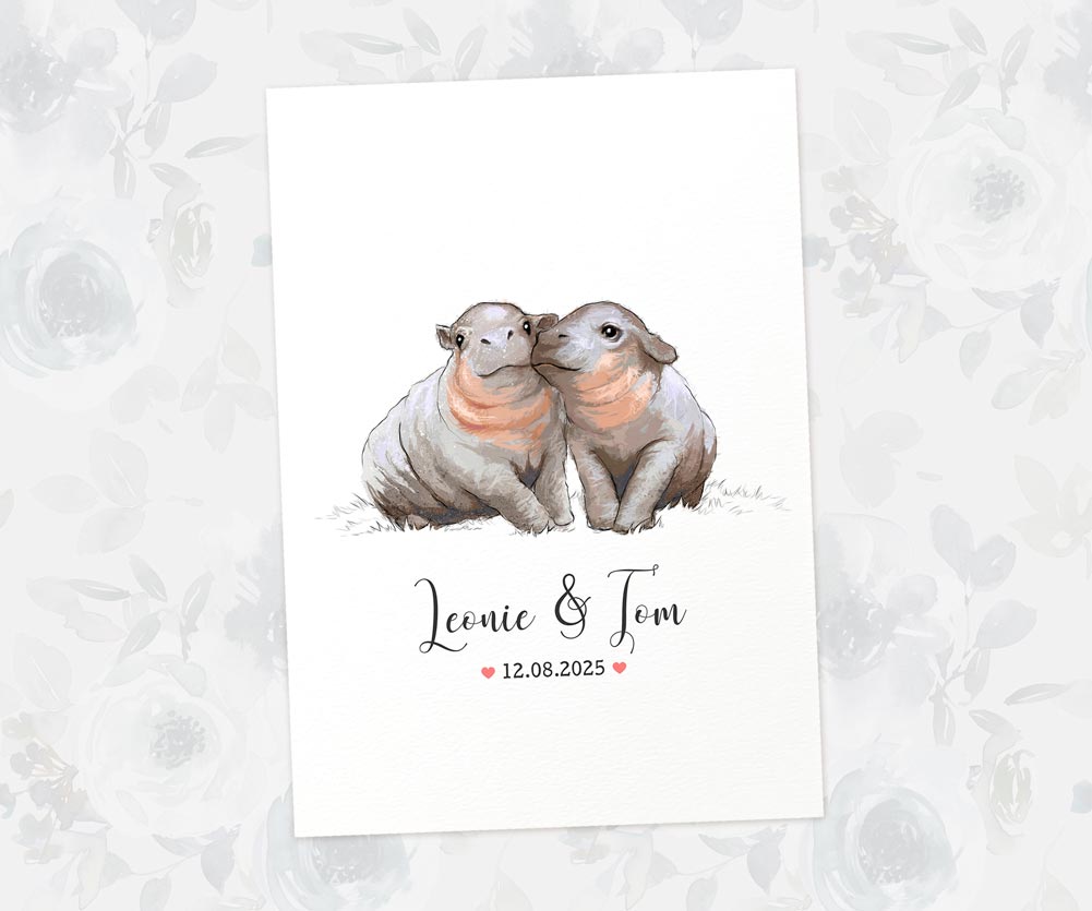 Custom hippo love print on archival paper