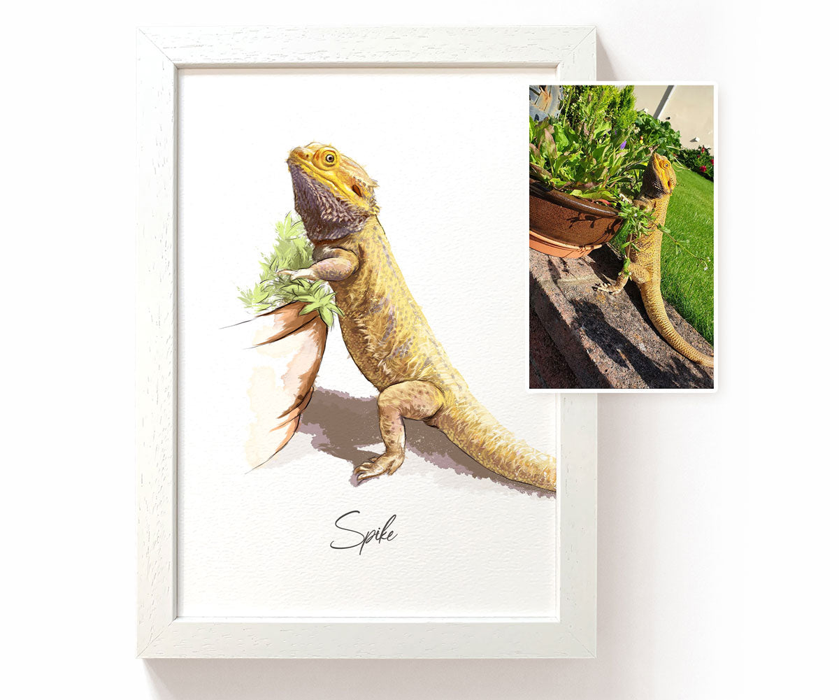 Custom bearded dragon portrait from photo personalised reptile artwork