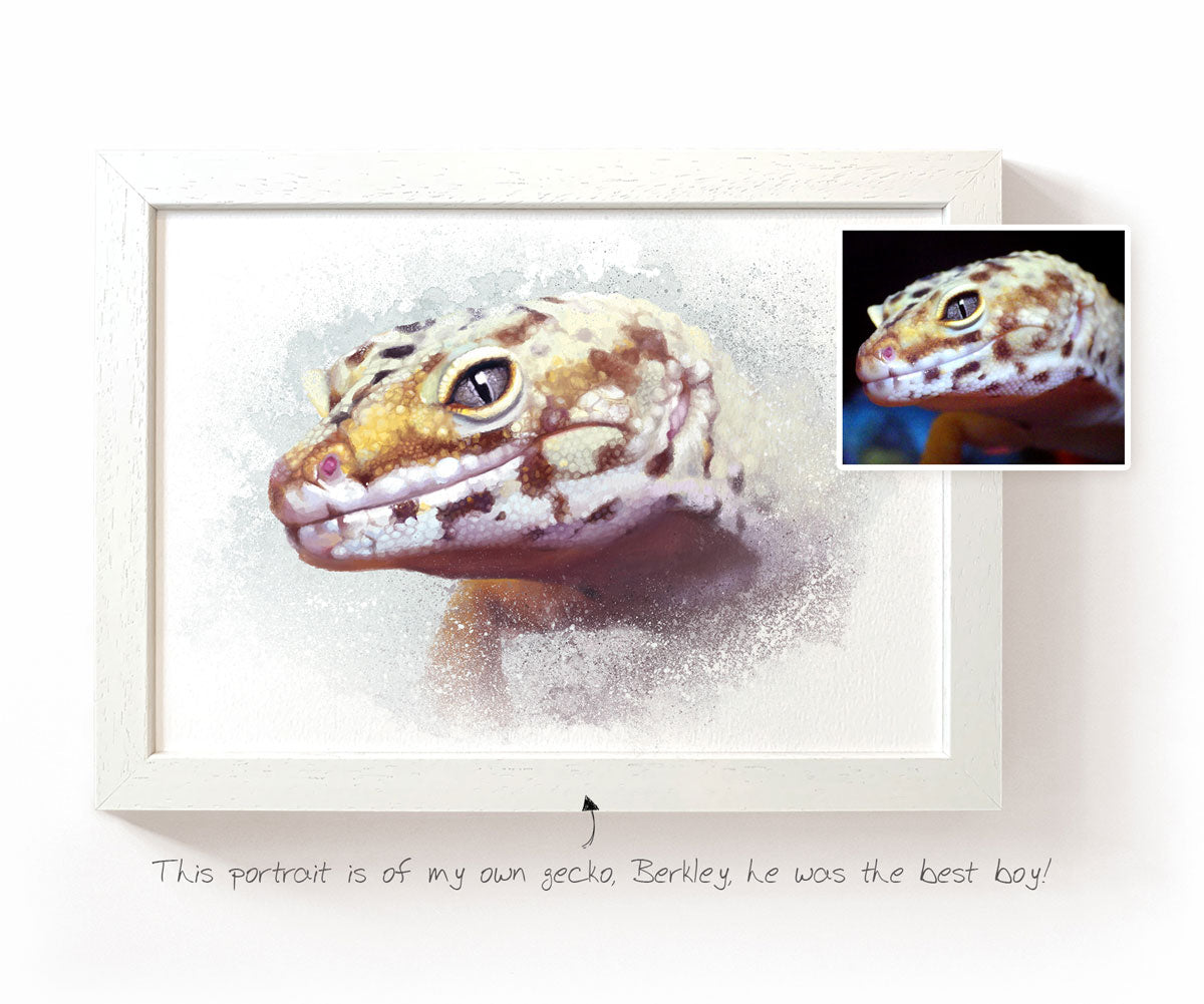 Personalised gecko portrait from photo custom reptile memorial artwork