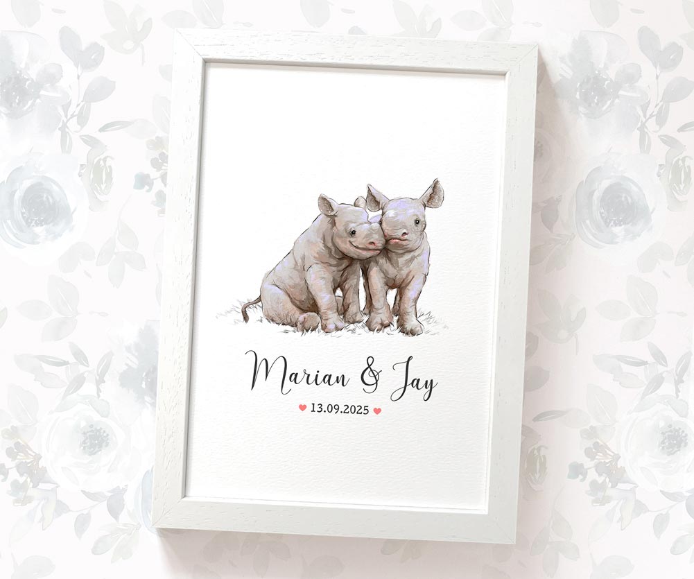 Anniversary rhino couple illustration gift