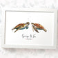 Two sea turtles swimming in personalized print