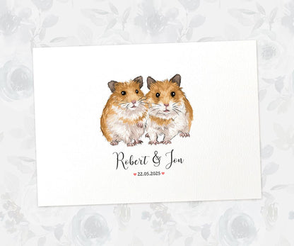 Hamster couple anniversary gift illustration