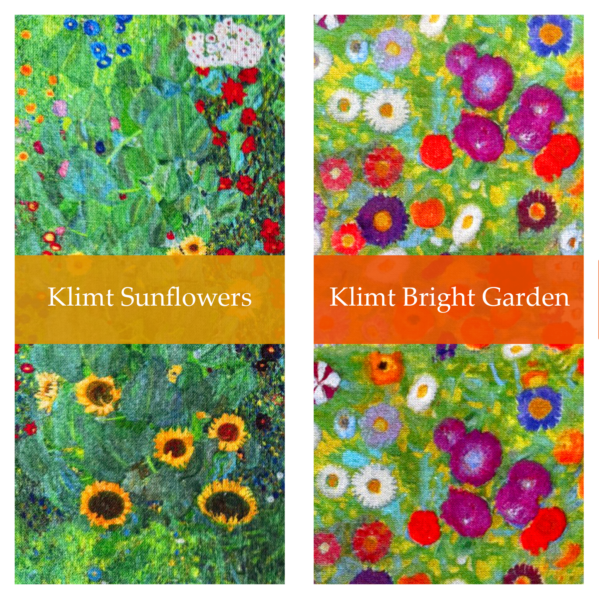 Gustav Klimt sunflower and bright garden patterned cotton fabric options for handmande dog blanket