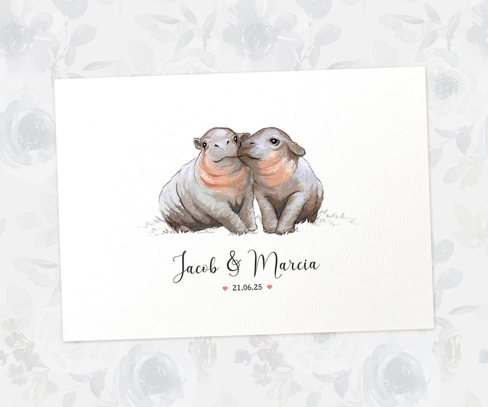 Cute hippo couple print gift for anniversary