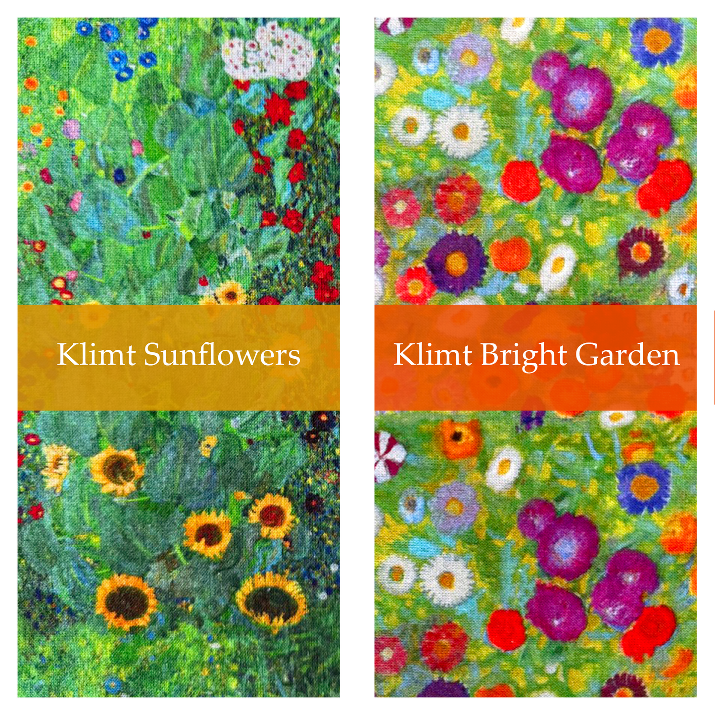 Gustav Klimt sunflower and bright garden patterned cotton fabric options for handmande dog blanket