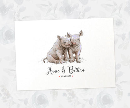 Personalized rhino wedding art print