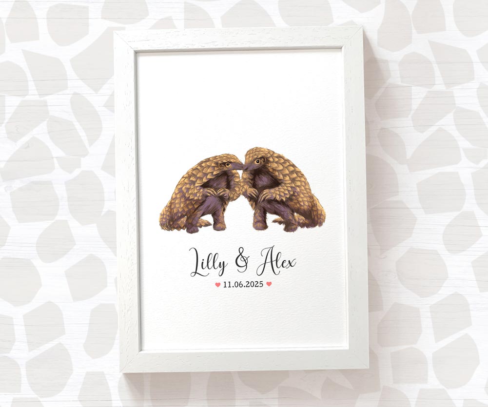 Personalised pangolin wedding gift illustration