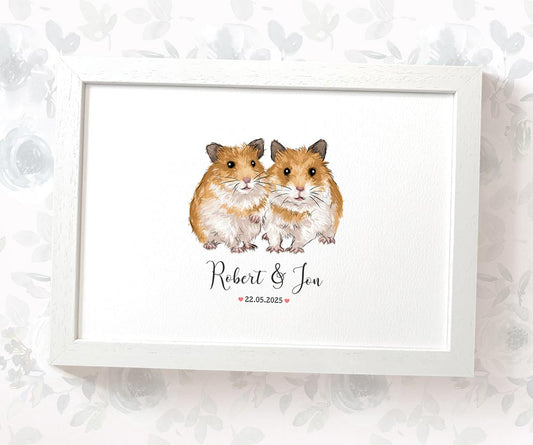 Two cute hamsters cuddling in personalized print