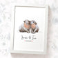 Personalized hippo wedding art with names and heart
