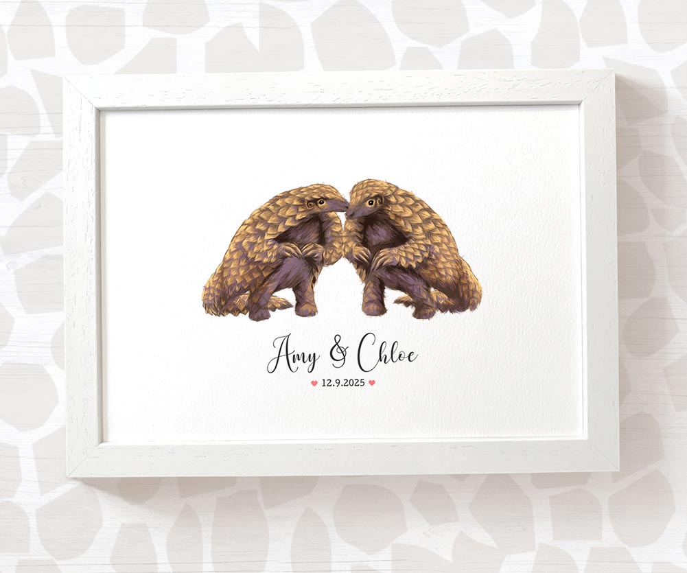 Romantic pangolin couple print with names and date