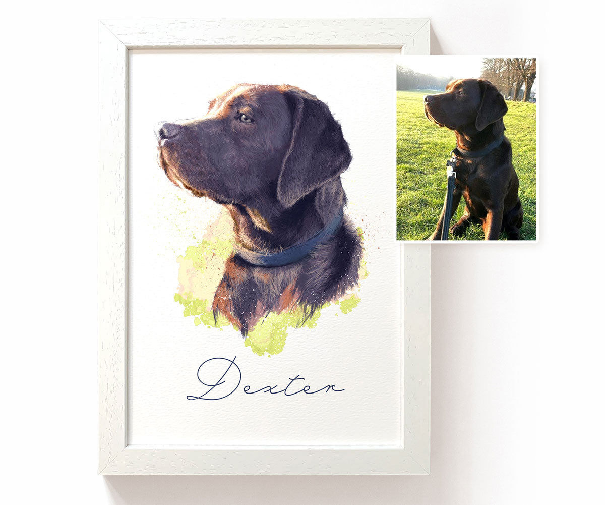 Custom Labrador portrait from photo personalised pet portrait artwork with pet name