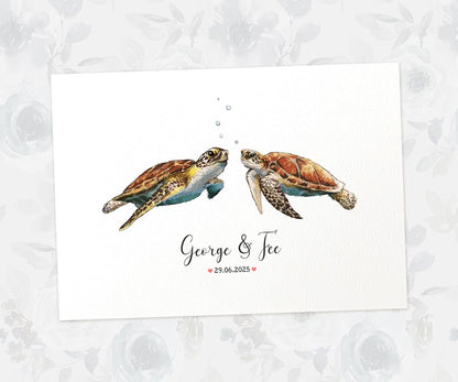Custom sea turtle wedding or anniversary gift