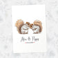 Romantic squirrel print with names and hearts