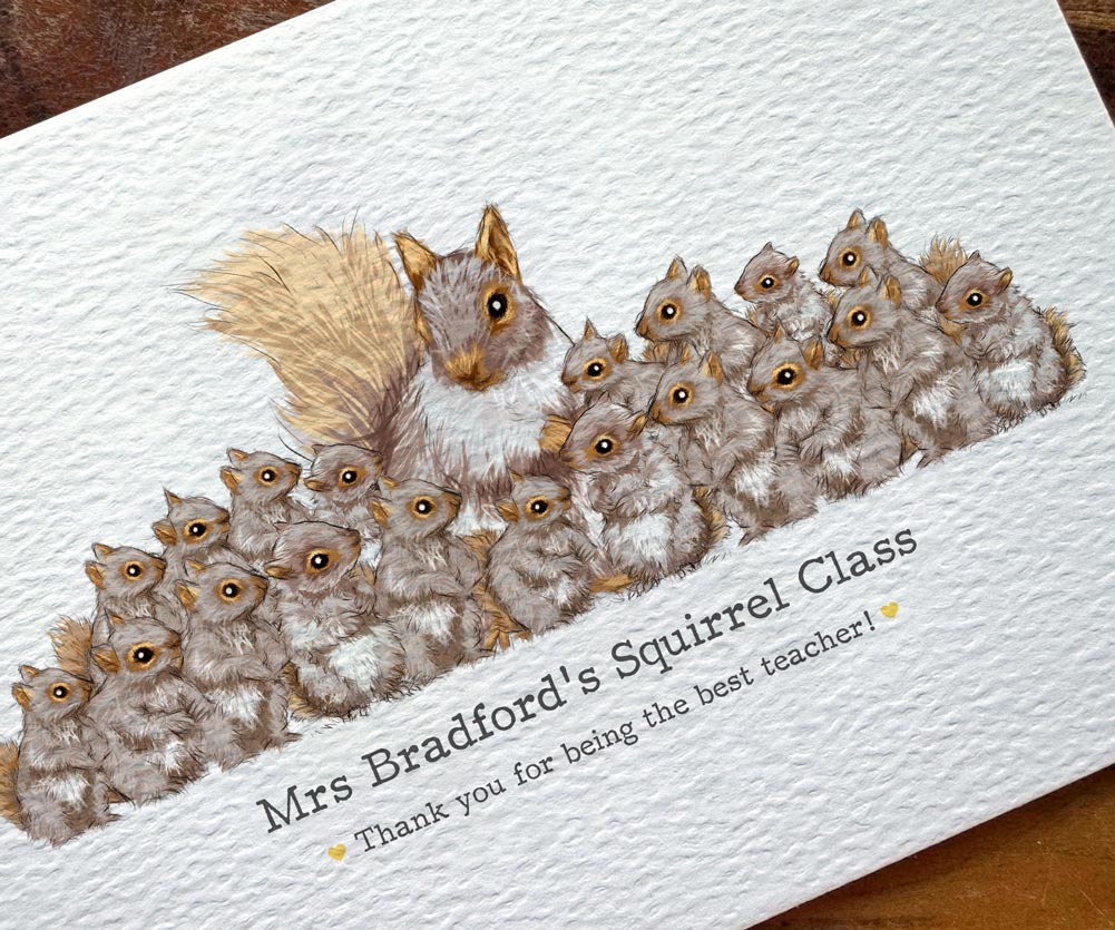 Personalised Squirrel Teacher Print – Custom Classroom Name Art