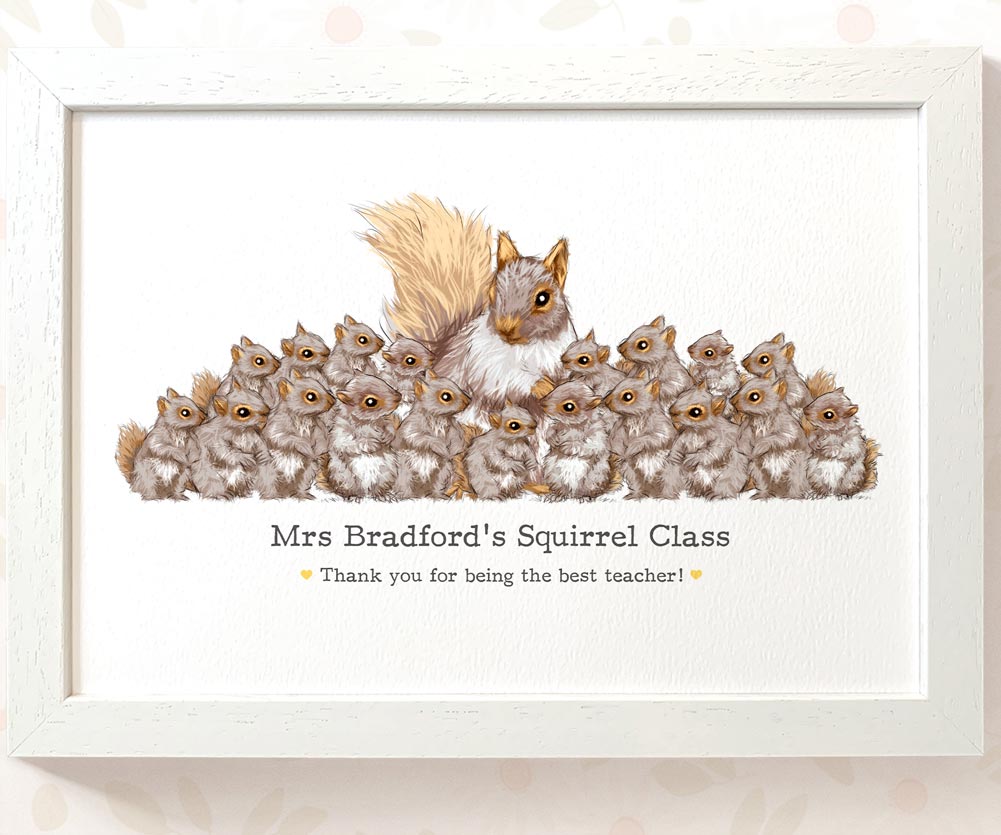 Personalised Squirrel Teacher Print – Custom Classroom Name Art