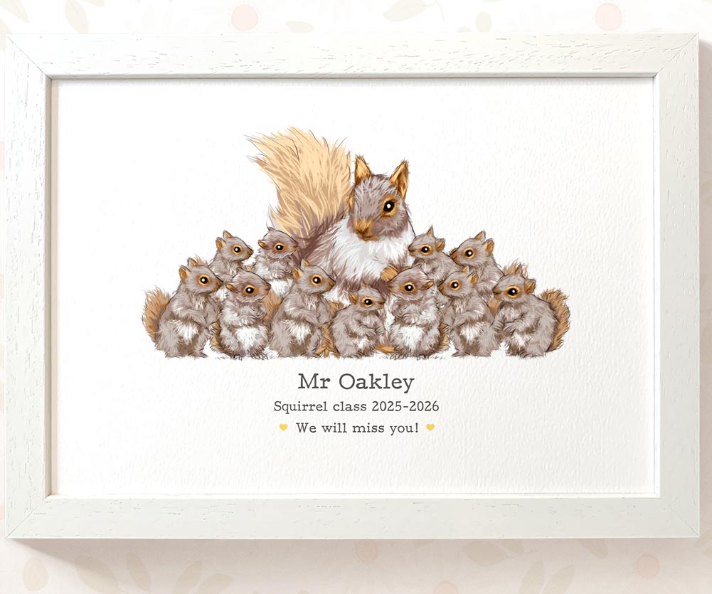 Personalised Squirrel Teacher Print – Custom Classroom Name Art
