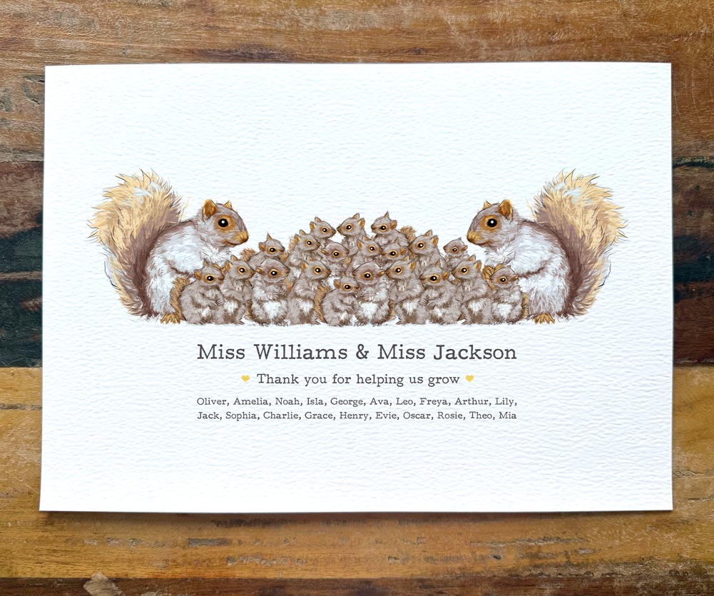 Personalised Squirrel Teacher Print – Custom Classroom Name Art