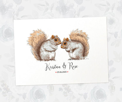 Personalized squirrel wedding illustration
