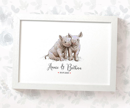 Rhino pair custom print with names and hearts