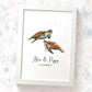 Romantic sea turtle art with names and date