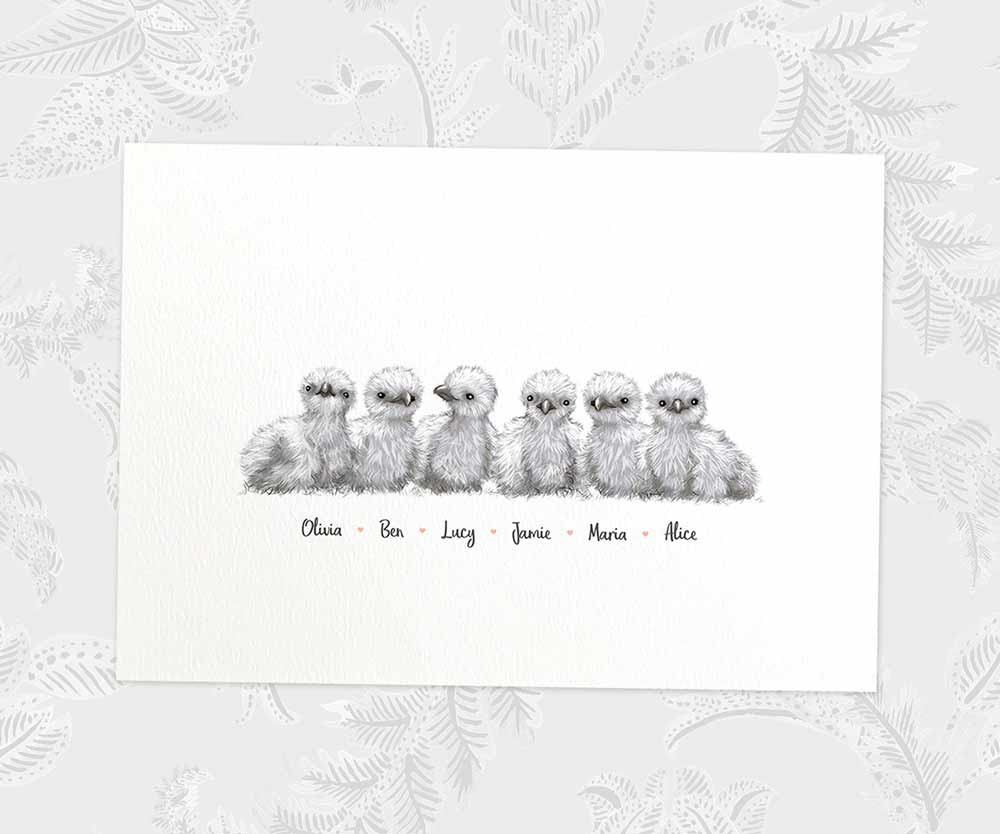 six baby bald eagles A3 family print with names for a unique baby shower gift