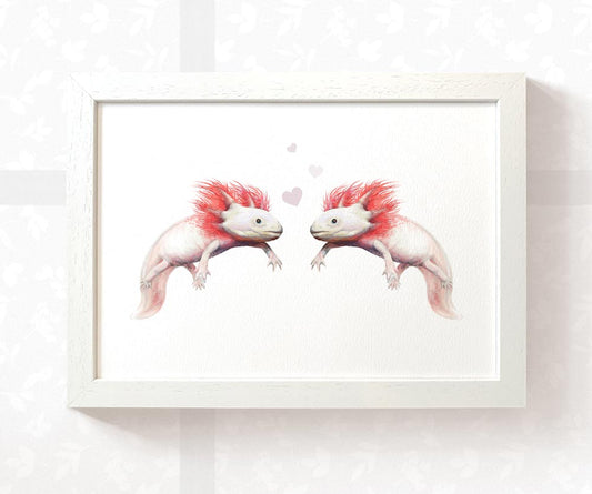 Axolotl Couple with Heart Print