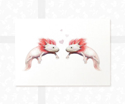 Axolotl Love Anniversary Art Print | Axolotl Couple with Hearts