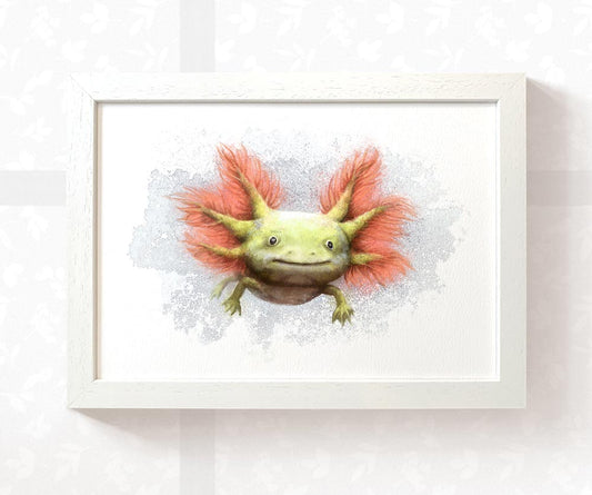 Green Axolotl Nursery Art Print | Children's Wall Art