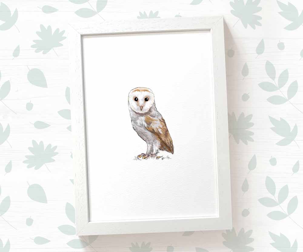 Barn Owl Woodland Nursery Art Print | Bird Children's Wall Art