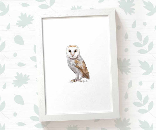 Barn Owl Woodland Bird Nursery Print